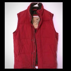 Hollister Red Down Winter Vest - Faux Fur Collar